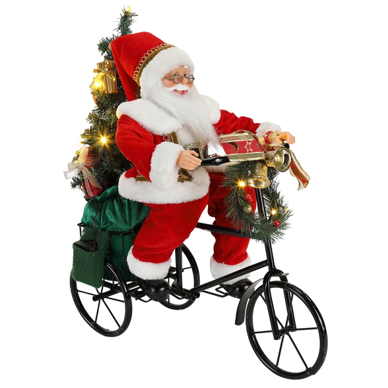 45cm 산타 클로스 세발 자전거 조명에 앉아 크리스마스 장식 입상 컬렉션 패브릭 휴일 축제 사용자 정의 항목